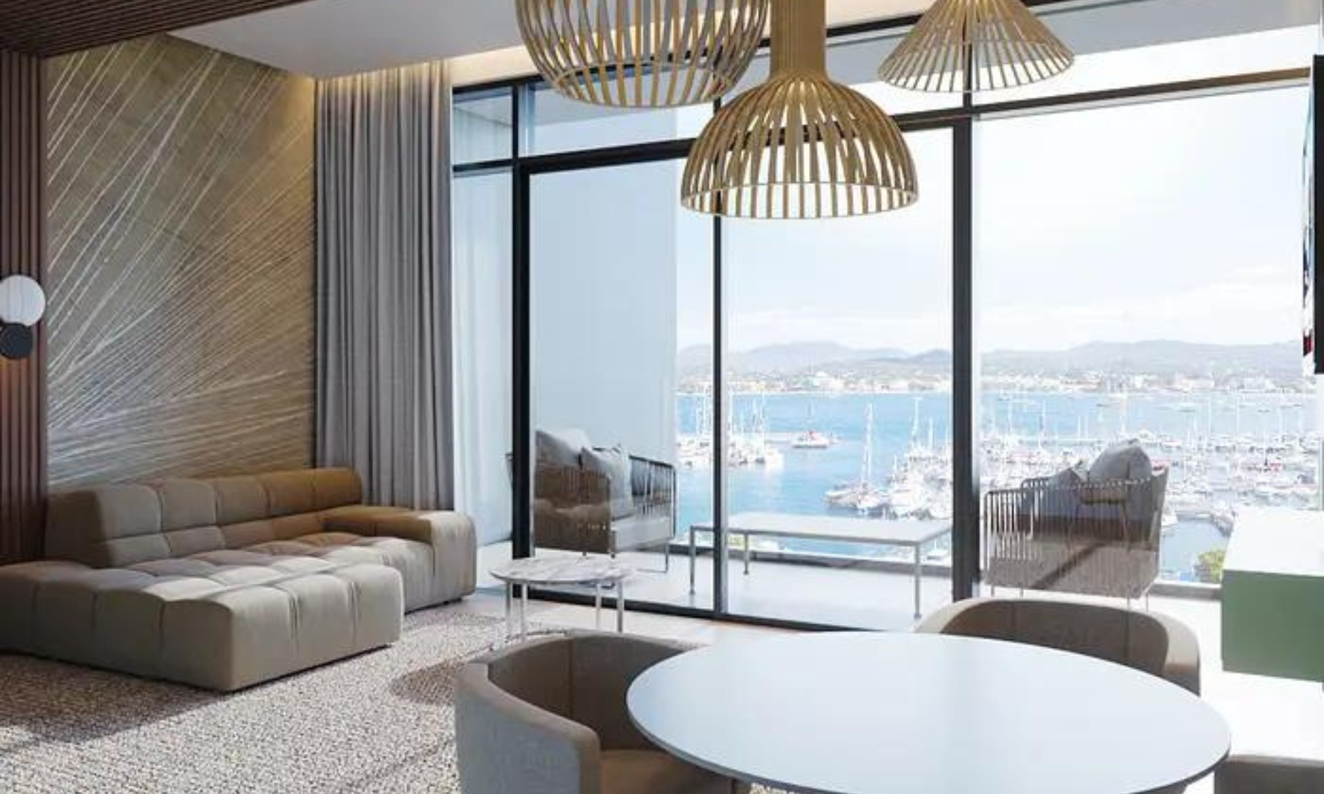 un salon avec vue sur mer