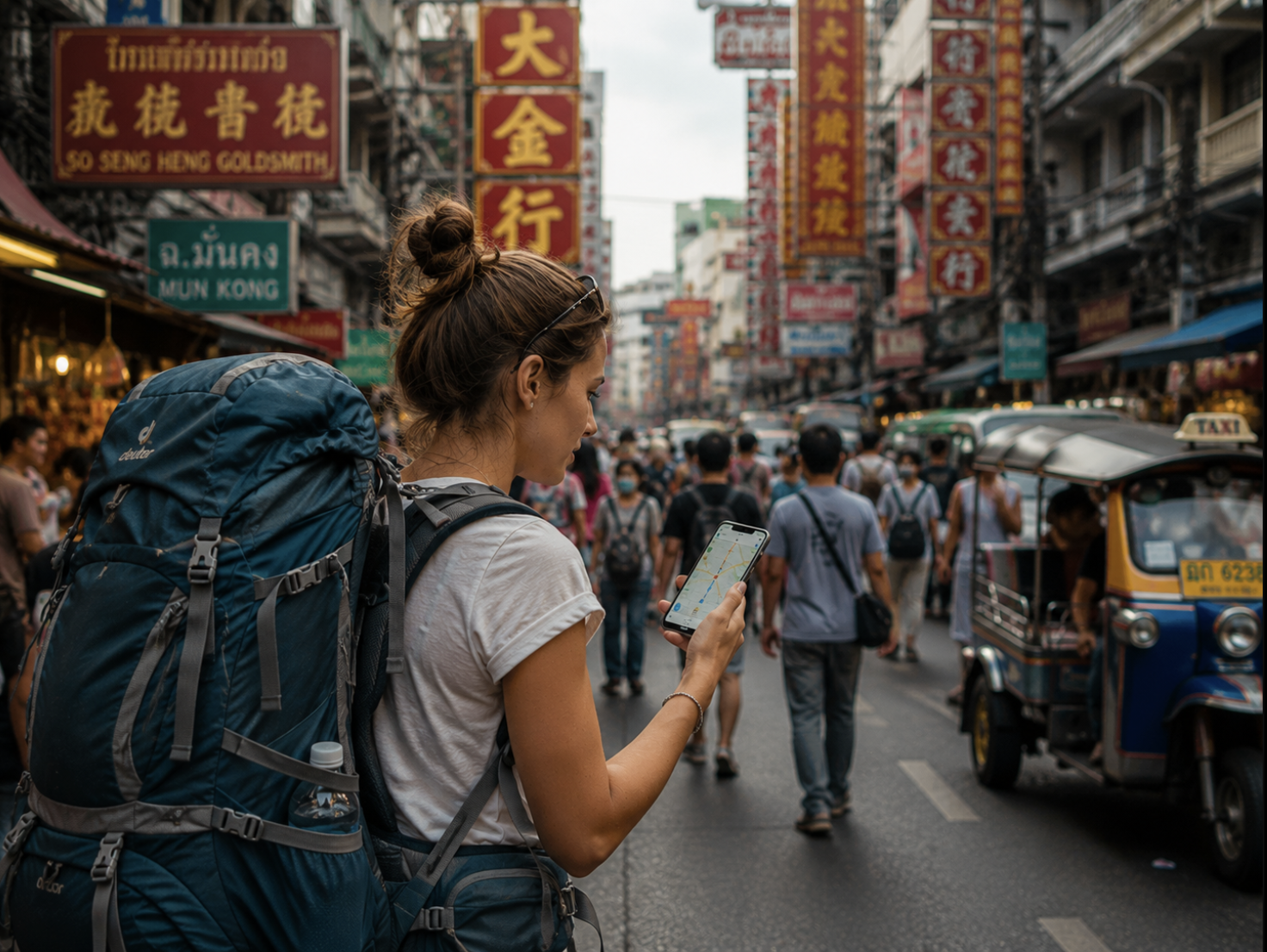 Femme qui utilise son forfait international pour voyager