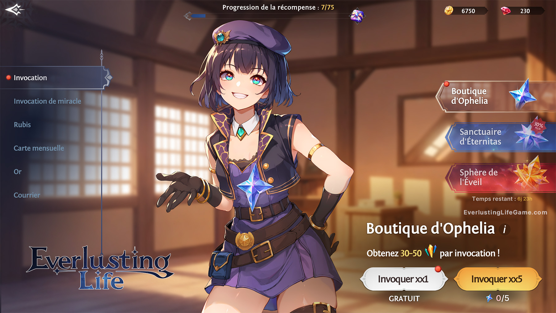 Boutique d'Ophélia dans le jeu Everlusting Life